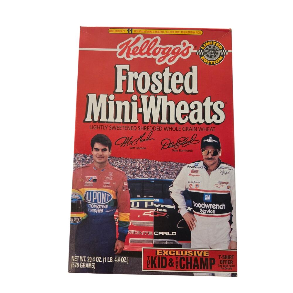 1995 Kellogg's Frosted Mini-Wheats NASCAR Jeff Gordon Dale Earnhardt Cereal Box